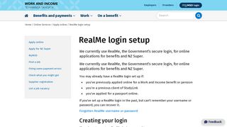 RealMe login setup - Work and Income