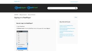 Signing in to RealPlayer – SUPPORT