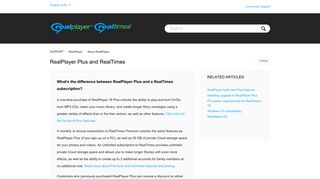 RealPlayer Plus and RealTimes – SUPPORT