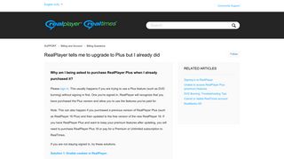 RealPlayer tells me to upgrade to Plus but I already did – SUPPORT