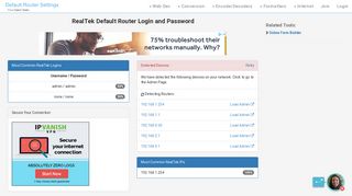 RealTek Default Router Login and Password - Clean CSS