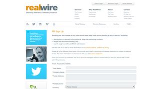 RealWire | Account Signup | Sender Signup