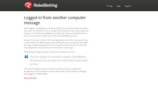 Logged in from another computer message | Smart ... - RebelBetting