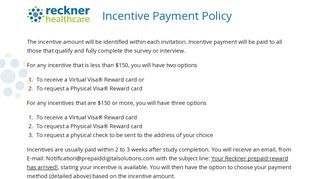 Incentive Payment Policy | Reckner Healthcare Market Research