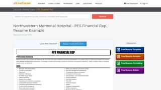 PFS Financial Rep Resume Example (Northwestern Memorial ...