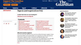 Sign in and registration FAQ | Info | The Guardian