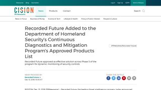 Recorded Future Added to the Department of Homeland Security's ...