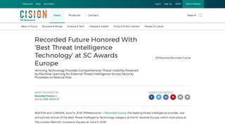 Recorded Future Honored With 'Best Threat Intelligence Technology ...
