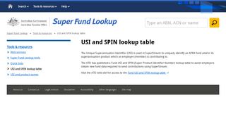 USI and SPIN lookup table | Super Fund Lookup
