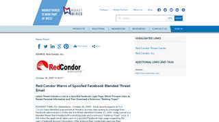 Red Condor Warns of Spoofed Facebook Blended Threat Email