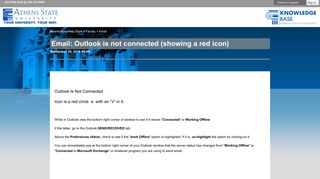 Email: Outlook is not connected (showing a red icon) – Athens State ...