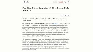 Red Lion Hotels Upgrades Wi-Fi to Power Hello ... - Investor Relations