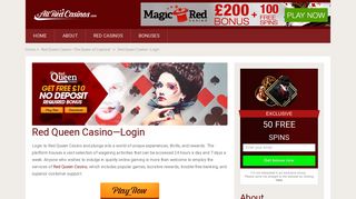 Red Queen Casino—Login and get a £10 No deposit required bonus
