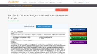 Server/Bartender Resume Example (Red Robin Gourmet Burgers ...