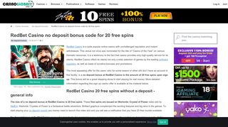 RedBet Casino - 20 free spins with no deposit required on registration