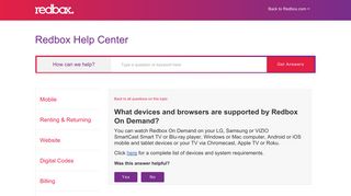 What devices and browsers are supported by Redbox On Demand?