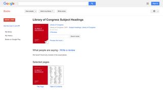 Library of Congress Subject Headings - Google Books Result