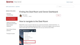 Finding the Deal Room and Owner Dashboard – Redfin Customer ...