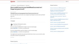 How could I recover my Rediffmail account as I forget my password ...