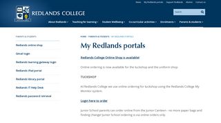 MyRedlands Portals for parents and students - Redlands College