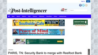 PARIS, TN: Security Bank to merge with Reelfoot Bank of Union City ...