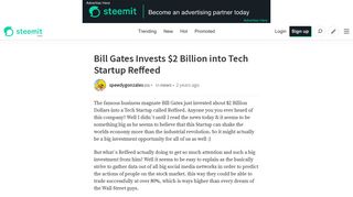 Bill Gates Invests $2 Billion into Tech Startup Reffeed — Steemit