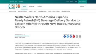 Nestlé Waters North America Expands ReadyRefresh(SM) Beverage ...