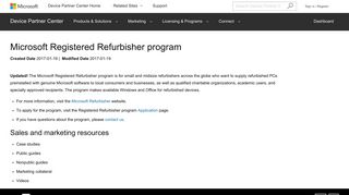 Registered Refurbisher Program - Device Partner Center - Microsoft