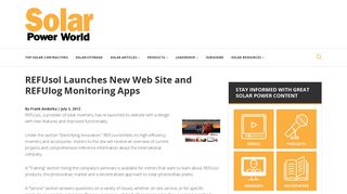 REFUsol Launches New Web Site and REFUlog Monitoring Apps