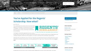 You've Applied for the Regents' Scholarship. Now what? |