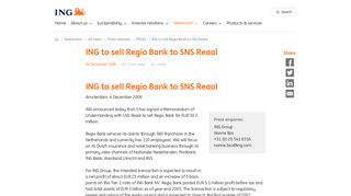 ING to sell Regio Bank to SNS Reaal | ING