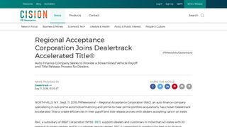 Regional Acceptance Corporation Joins Dealertrack Accelerated Title®