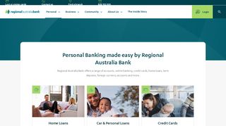 Regional Australia Bank Range of Personal Banking, Support and Tools
