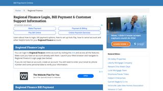 Regional Finance Login, Bill Payment & Customer Support Information