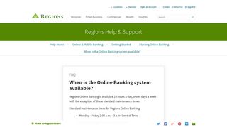 When is the Online Banking system available? | Regions