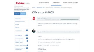 OFX error #-1005 | Quicken Customer Community - Get Satisfaction
