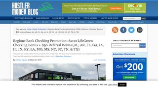 Regions Bank Checking Promotion: $200 LifeGreen Checking Bonus ...