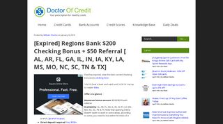 Regions Bank $200 Checking Bonus + $50 Referral [ AL, AR, FL, GA ...