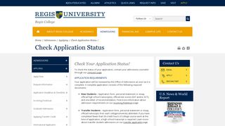 Check Application Status - Regis University