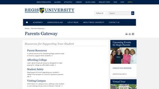 Parent Gateway - Regis University - Catholic College in Colorado