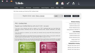 PEC Email: Activate your Email box PEC Certified E-Mail - Tolink
