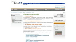 Québec Enterprise Number (NEQ) - Registraire des entreprises