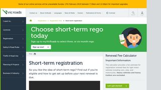 Short-term registration : VicRoads