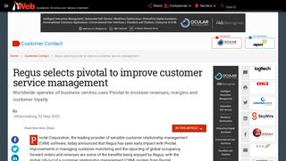 Regus selects pivotal to improve customer service management | ITWeb