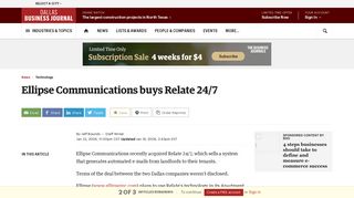 Ellipse Communications buys Relate 24/7 - Dallas Business Journal