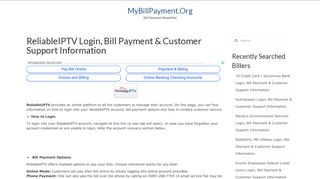 ReliableIPTV Login, Bill Payment & Customer Support Information