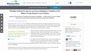 ReliaMax Selected to Service and Insure MetaBank's Additional $73 ...