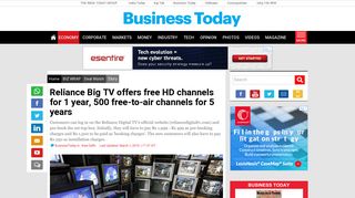 Reliance Big TV offers free HD channels for 1 year, 500 free-to-air ...