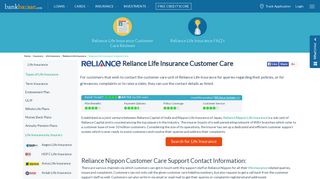 Reliance Life Insurance Customer Care Toll Free Number - BankBazaar