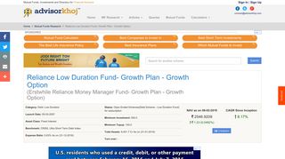 Reliance Low Duration Fund- Growth Plan - Growth Option - Advisorkhoj
